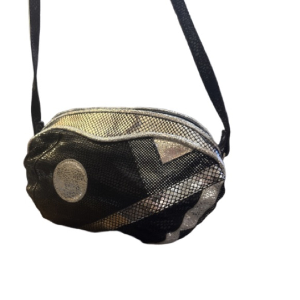 Sharif Black and Silver 1980s vintage leather crescent Crossbody Bag